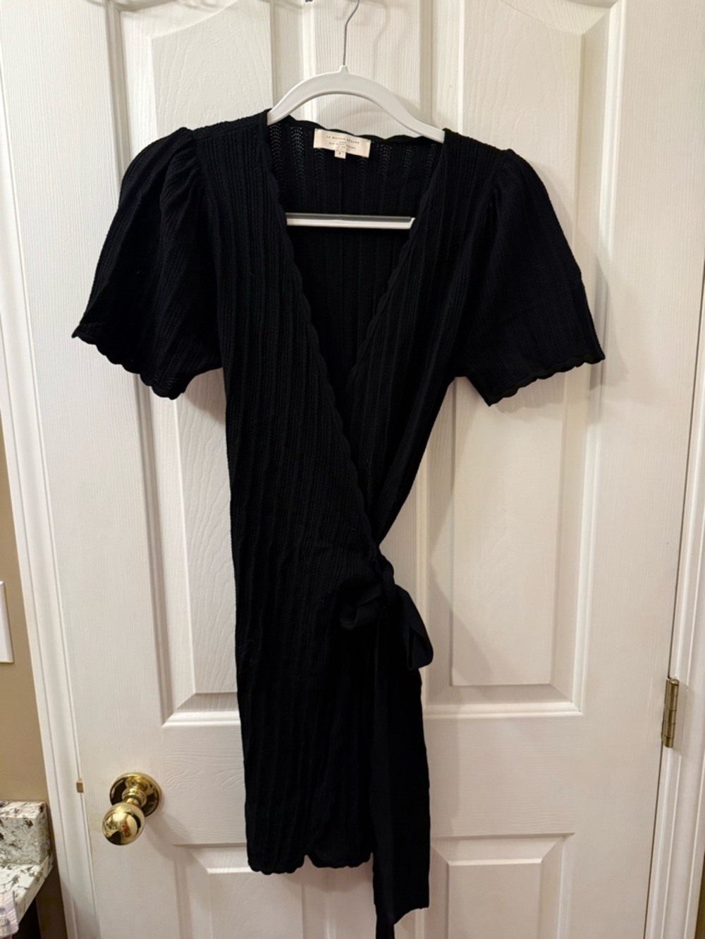 Sezane Luisa Black Wrap Knit Dress - Picture 3 of 5